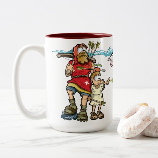 William Tell bucolic uitzicht met koeien in de Alp Tweekleurige Koffiemok (Met donut)