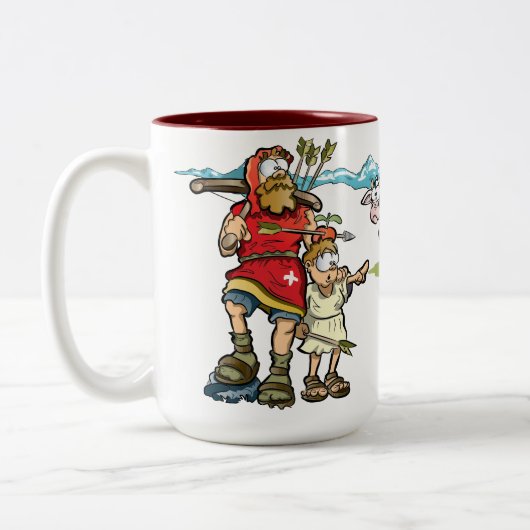 William Tell bucolic uitzicht met koeien in de Alp Tweekleurige Koffiemok (Links)