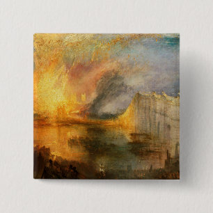 William Turner - De brand van het Parlement Vierkante Button 5,1 Cm