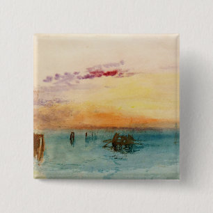 William Turner - De lagune bij Venetië bij zonsond Vierkante Button 5,1 Cm