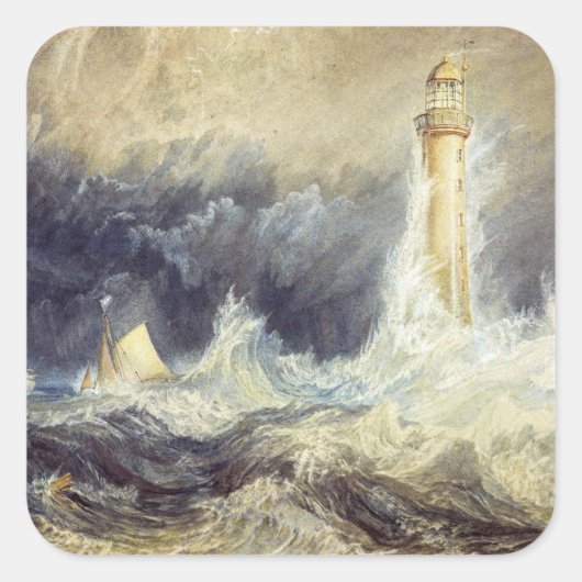 William Turner - Vuurtoren van Bell Rock Vierkante Sticker (Voorkant)