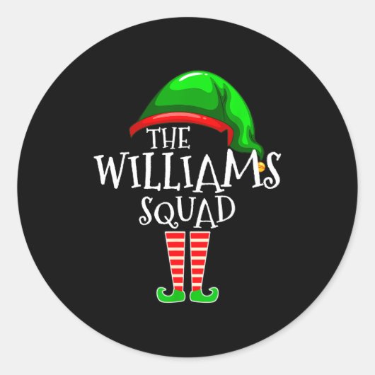 Williams Family Name Squad Matching Group Elf Chri Ronde Sticker (Voorkant)