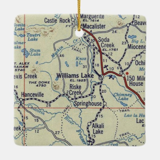 Williams Lake BC antieke kaart Keramisch Ornament (Achterkant)