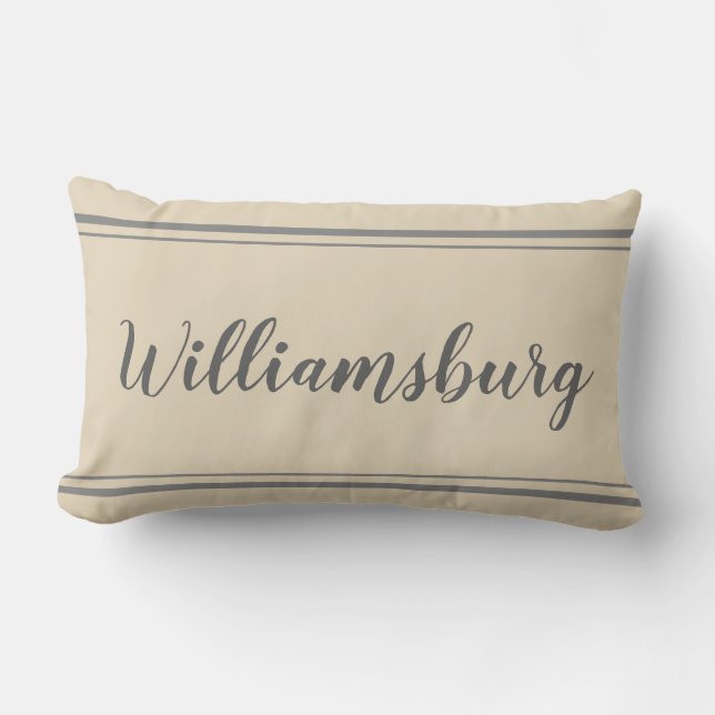 Williamsburg Grey en Beige Stripe Pillow Kussen (Voorkant)