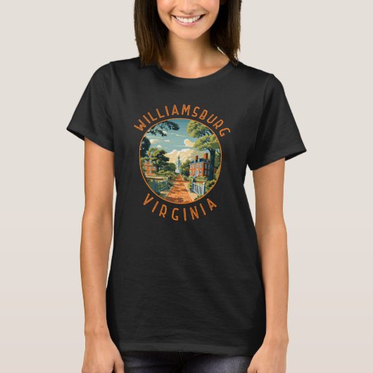 Williamsburg Virginia Retro Noodlijdende Cirkel T-shirt (Voorkant)