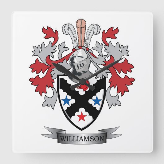 Williamson Family Crest Coat of Arms Vierkante Klok (Voorkant)