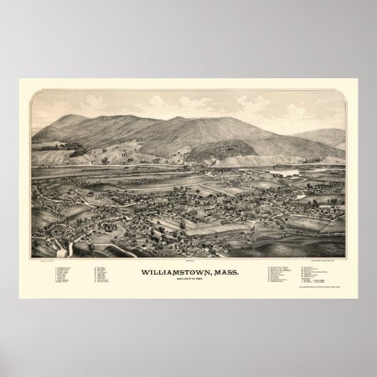 Williamstown, MA Panoramic Map - 1889 Poster (Voorkant)