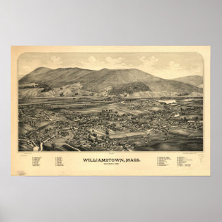 Williamstown Mass. 1889 Antiek panoramische kaart Poster