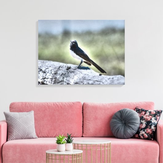 WILLIE WAGTAIL OP HEK LANDELIJK QUEENSLAND AUSTRAL CANVAS AFDRUK (Insitu (Woonkamer))