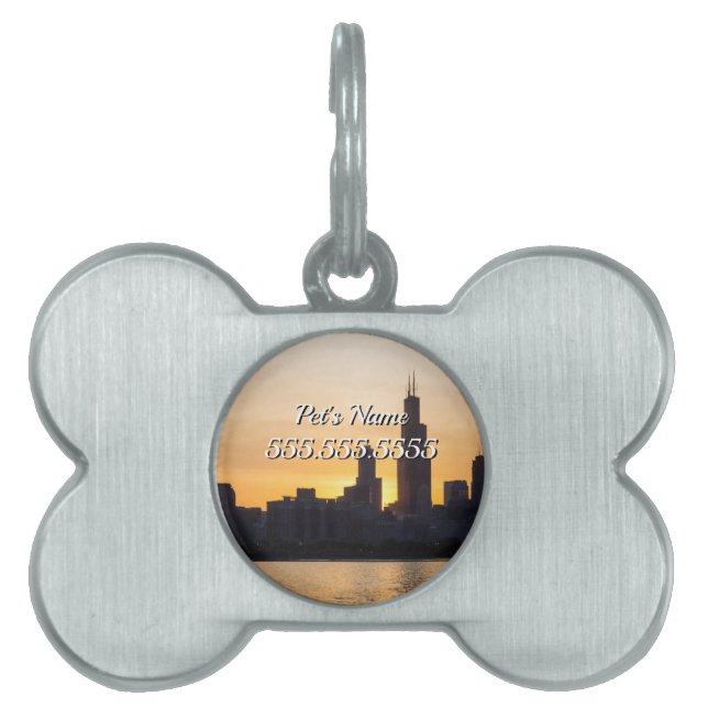 Willis Tower Sunset Silhouette ID Tag Huisdieren Naamplaatje (voorkant)