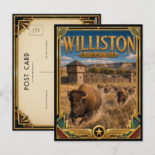 Williston North Dakota Vintage Art Deco Gouden Tij Briefkaart