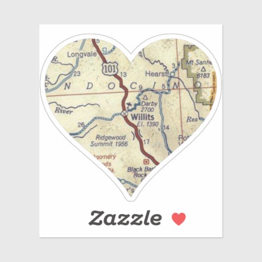Willits CA Map Heart Sticker (Vel)