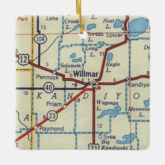 Willmar MN map Keramisch Ornament (Voorkant)
