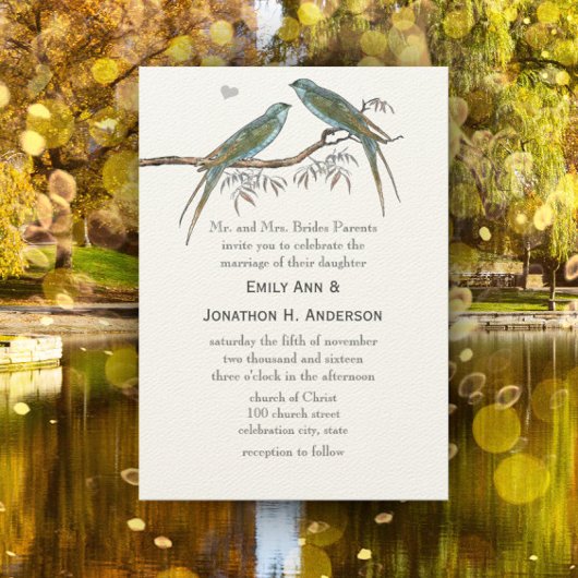 Willow Blauwgroen Blue Green  Lovebird Wedding Kaart