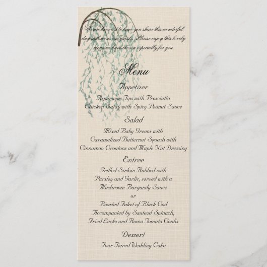 Willow Branch op Linnen Bruiloft Menu (Voorkant)