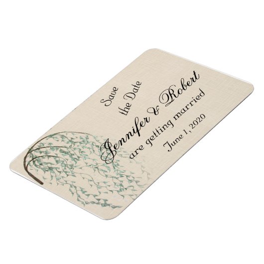 Willow Branch op Linnen Bruiloft Save the Date Magneet (Linkerzijde)