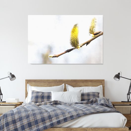 Willow Catkins - Silver World Canvas Afdruk (Insitu (Slaapkamer))