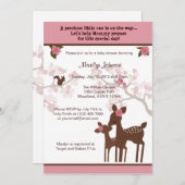Willow Deer Baby shower Invitation forest PINK Kaart (Voorkant / Achterkant)