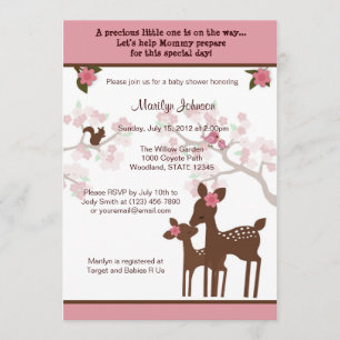 Willow Deer Baby shower Invitation forest PINK Kaart
