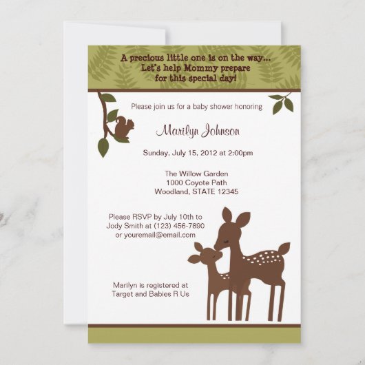Willow Deer Baby shower Invitation forest woodland Kaart (Voorkant)
