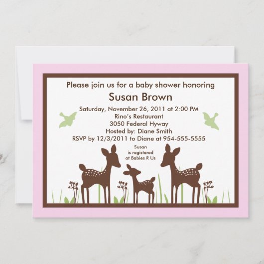 Willow Deer/Deer Pink Baby shower Uitnodiging (Voorkant)