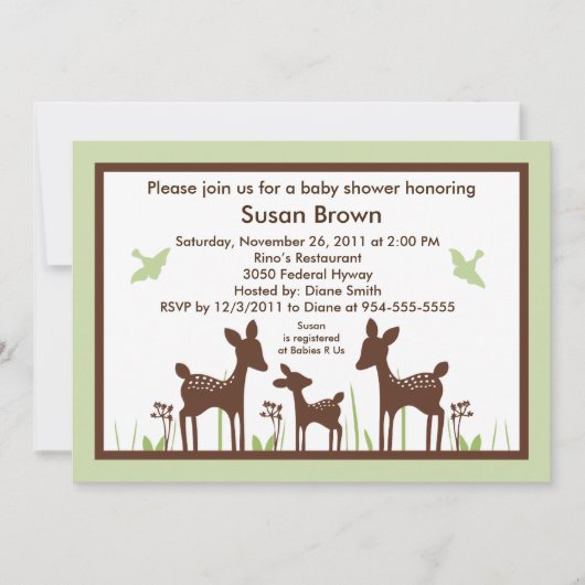 Willow Deer Green Baby shower Invitation Kaart (Voorkant)