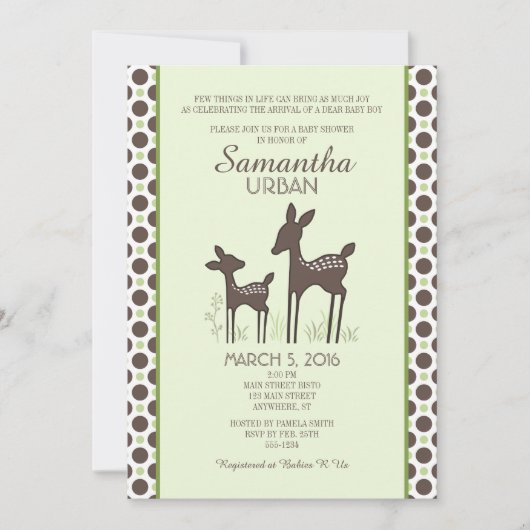 Willow Deer Green Baby shower Invitation Kaart (Voorkant)
