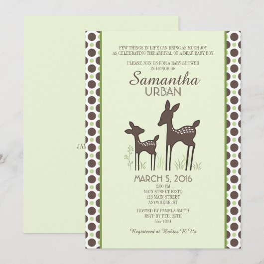 Willow Deer Green Baby shower Invitation Kaart (Voorkant / Achterkant)