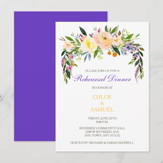 Willow Floral Wedding Repetitie Diner Uitnodiging (Voorkant / Achterkant)