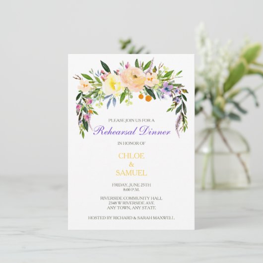 Willow Floral Wedding Repetitie Diner Uitnodiging (Staand voorkant)