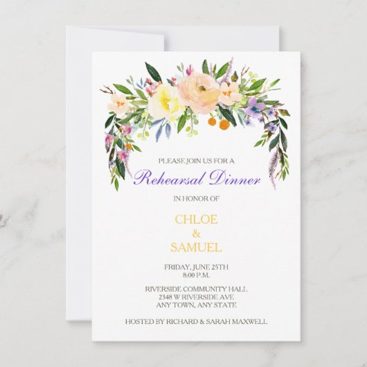 Willow Floral Wedding Repetitie Diner Uitnodiging (Voorkant)