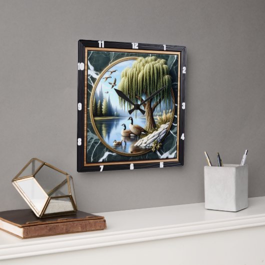 Willow Goose Rustic Water's Edge Vierkante Klok (Kantoor)