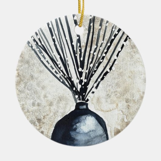 Willow in vaas waterverf keramisch ornament (Voorkant)