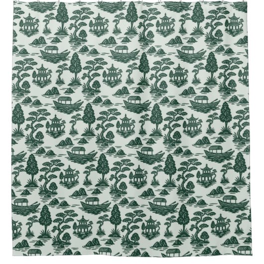 Willow Jade Garden met Pagode en boot Douchegordijn (Voorkant)