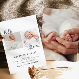WILLOW Minimalist Newborn Two Photo Announountion Kaart