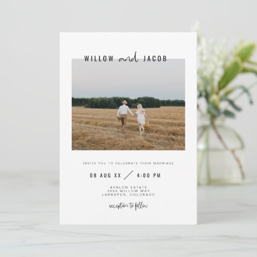 WILLOW Modern Minimal Square Photo Wedding Kaart (Staand voorkant)