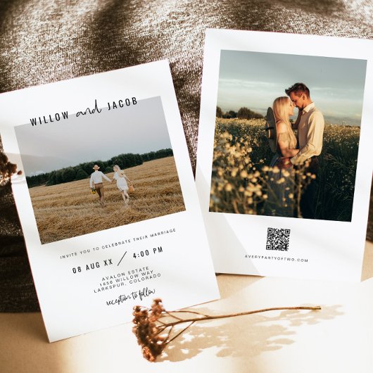 WILLOW Modern Minimal Square Photo Wedding Kaart