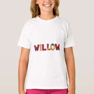 Willow naam in levendige gehaakte patroon t-shirt