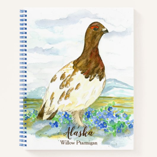 Willow Ptarmigan Alaska State Bird Blue Waterverf Notitieboek (Voorkant)