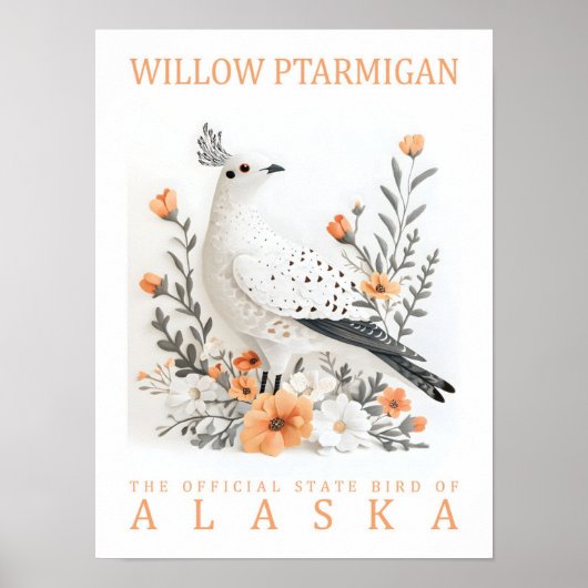Willow Ptarmigan Bird of Alaska Verenigde Staten R Poster (Voorkant)
