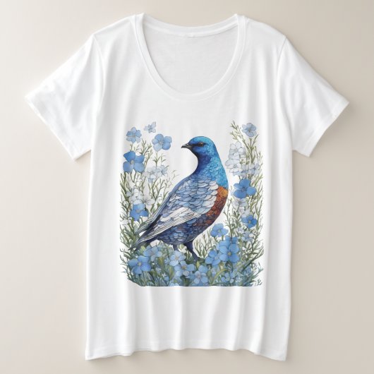Willow Ptarmigan Grouse en Forget-Me-Nots Grote Maat T-shirt (Design voorkant)