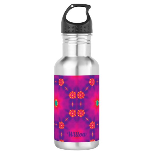 WILLOW ~ Roze Blauw Paarse Groen Waterfles (Voorkant)