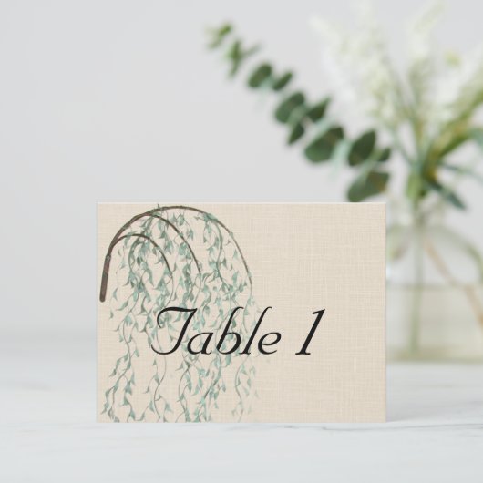 Willow tak op linnen trouwtafel nummer briefkaart (Staand voorkant)