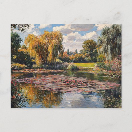 Willow Tree and Lily Pads Landscape Painting Briefkaart (Voorkant)