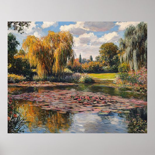 Willow Tree and Lily Pads Landscape Painting Poster (Voorkant)