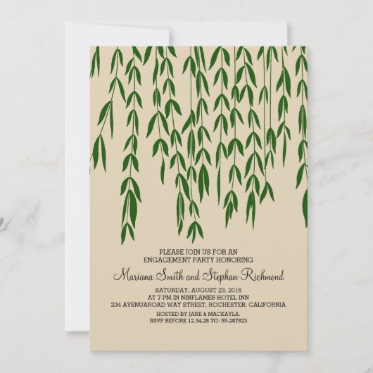 Willow Tree Branches Kraft Paper Engagement Party Kaart (Voorkant)