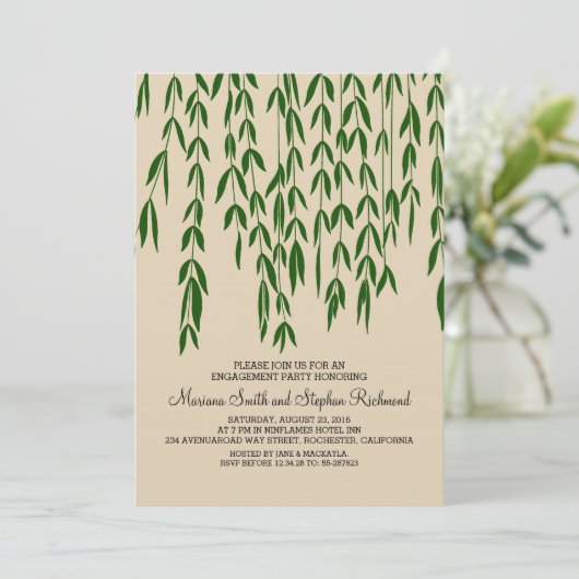 Willow Tree Branches Kraft Paper Engagement Party Kaart (Staand voorkant)