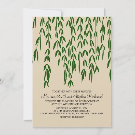 Willow Tree Branches Kraft Paper Wedding Uitnodigi Kaart (Voorkant)