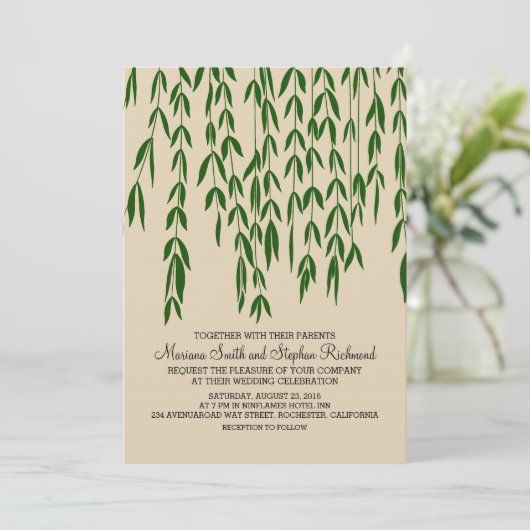 Willow Tree Branches Kraft Paper Wedding Uitnodigi Kaart (Staand voorkant)