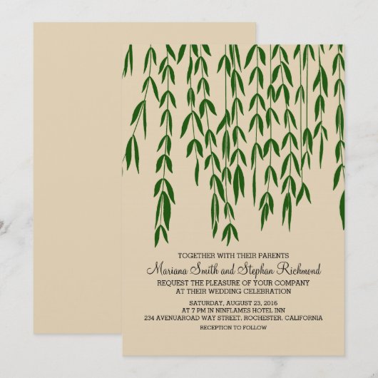 Willow Tree Branches Kraft Paper Wedding Uitnodigi Kaart (Voorkant / Achterkant)